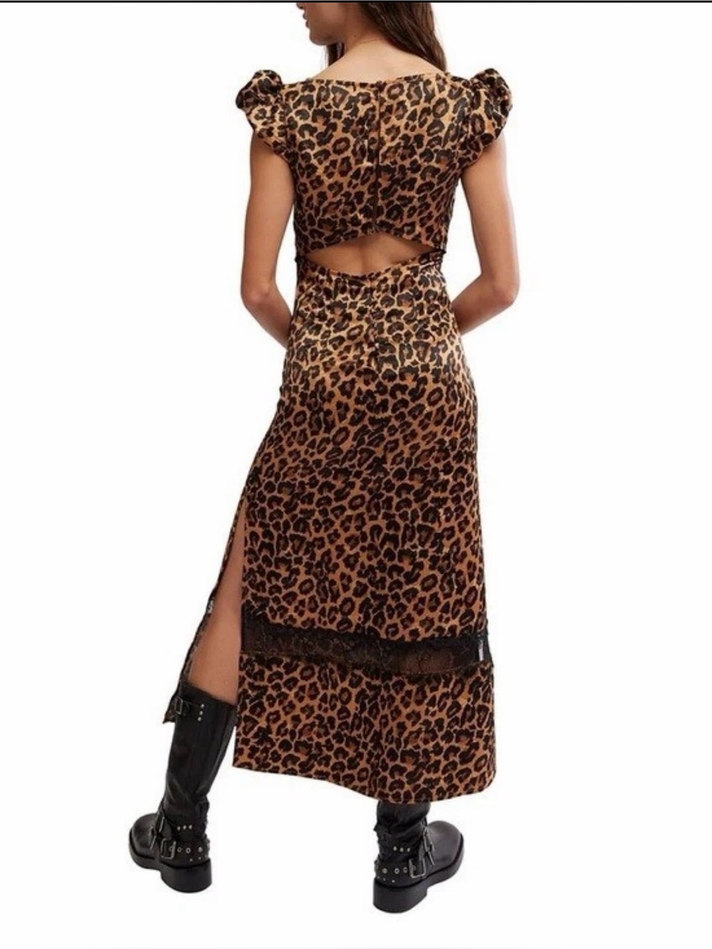 NWT XL Free People Foolish Heart Leopard Print Maxi Dress Animal Lace Chic $195